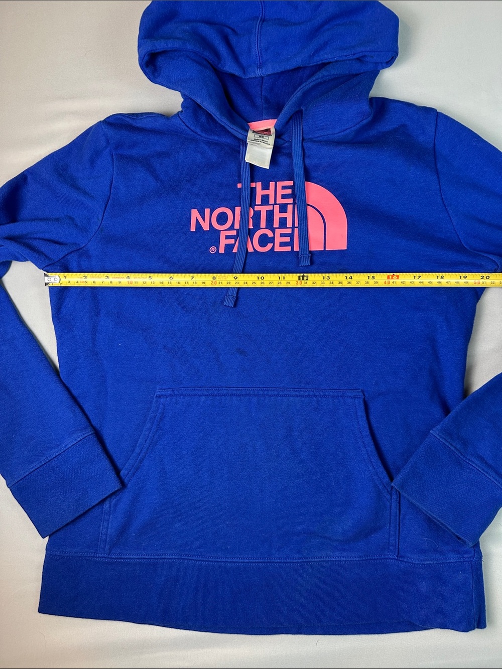 North Face Women’s Royal Blue Hoodie Sweatshirt Pink Logo - Picture 3 of 5